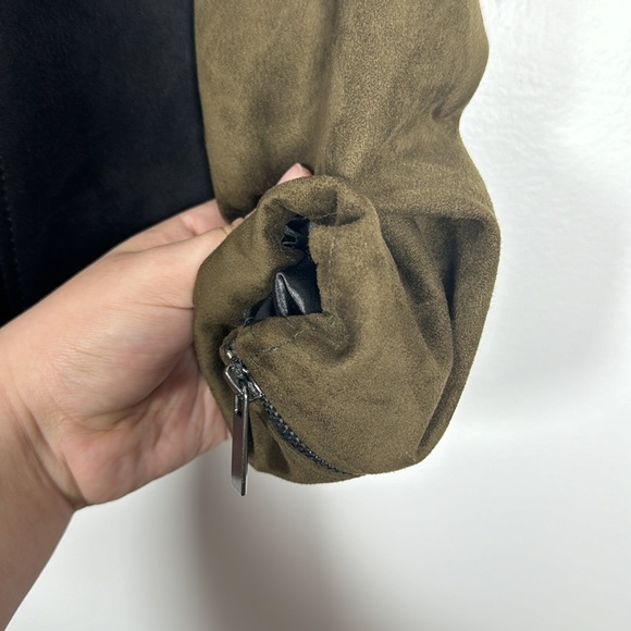 Kut from the Kloth Black Olive Faux Suede Moto Jacket Size Large - Picture 7 of 8